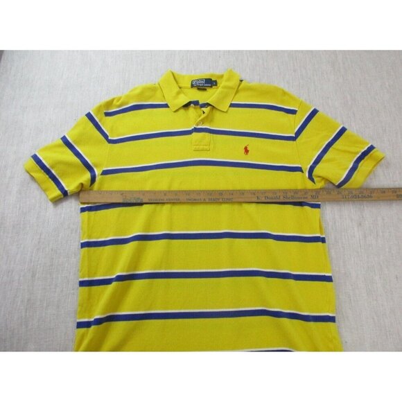 Polo‎ Ralph Lauren Polo Shirt Mens Large Yellow Striped Collared High Low Slit - Picture 7 of 10